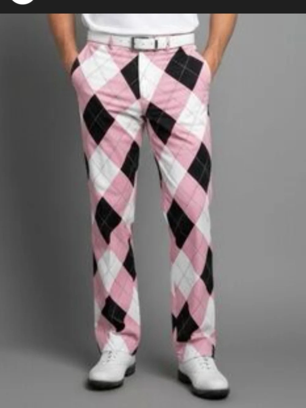 Loudmouth Golf Pants Men's Pink Black Argyle size 32/30. - Picture 14 of 14